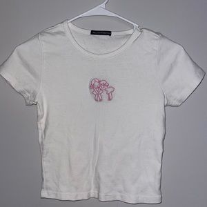 Brandy Melville White Baby Tee with Light Pink Embroidered Design